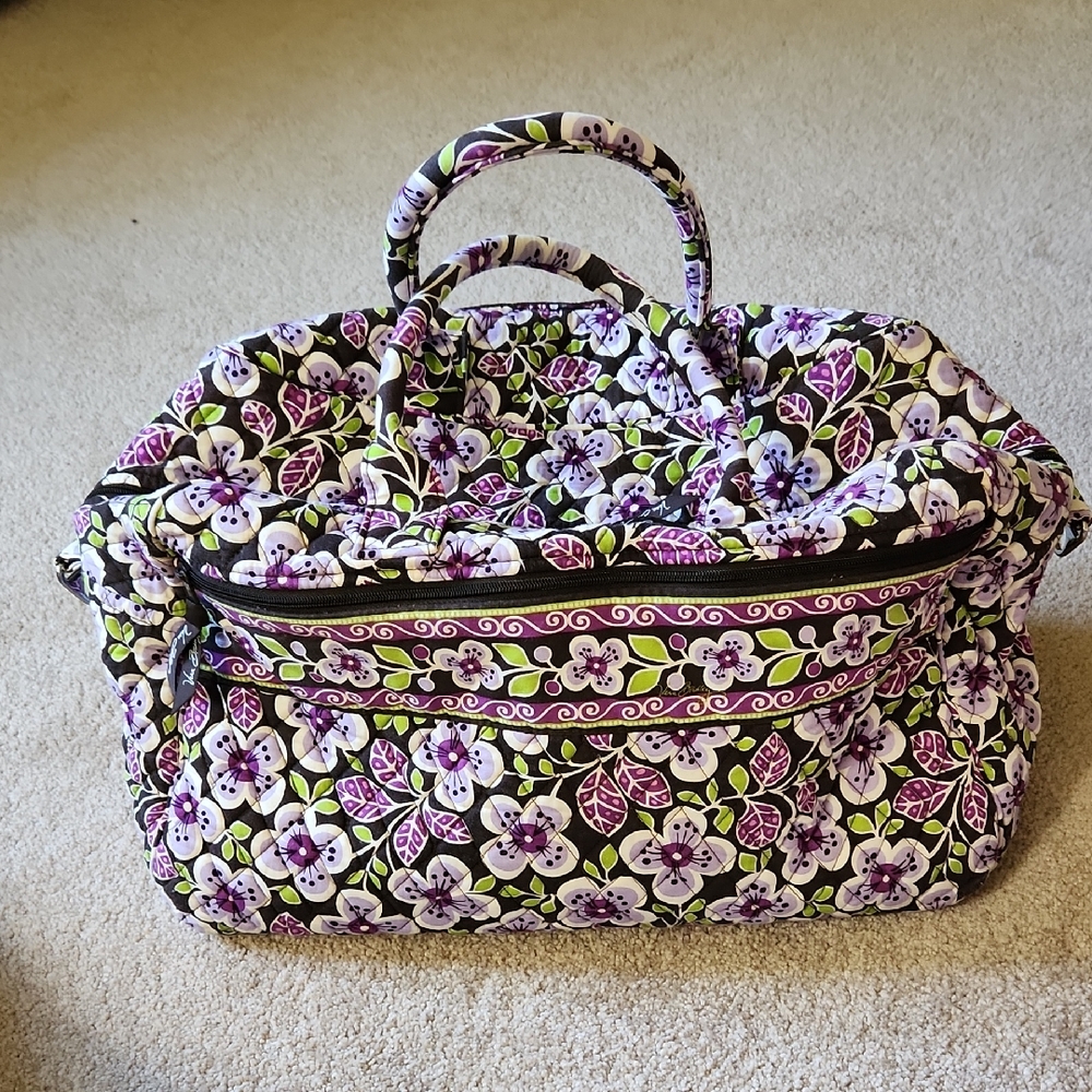 Purple and Green Travel Bag with Floral Design